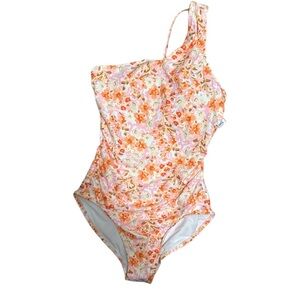 Kona Sol One Shoulder Floral Swimsuit Women’s Size M NWT Pink Orange One Piece